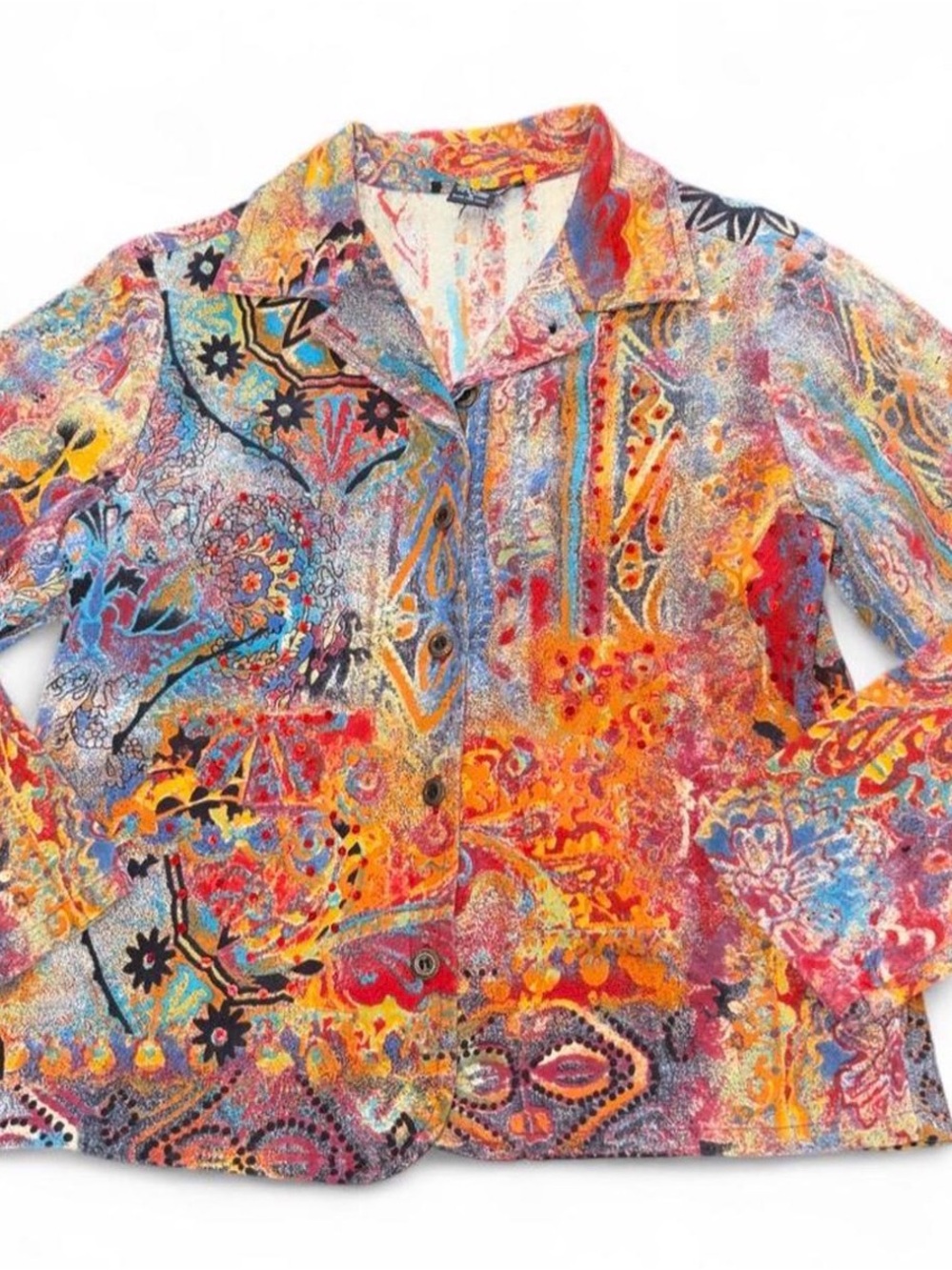 Gaudy Couture Vintage Vibrant Paisley Cotton Shirt Jacket